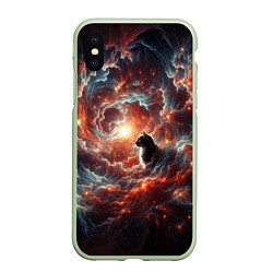 Чехол iPhone XS Max матовый Кот в облаках космической туманности, цвет: 3D-салатовый