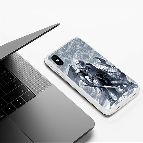 Чехол iPhone XS Max матовый The Witcher and dragon - hand drawn style / 3D-Белый – фото 3