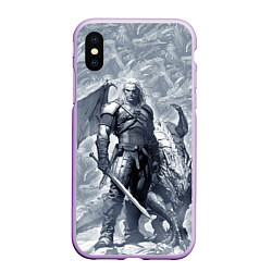 Чехол iPhone XS Max матовый The Witcher and dragon - hand drawn style, цвет: 3D-сиреневый
