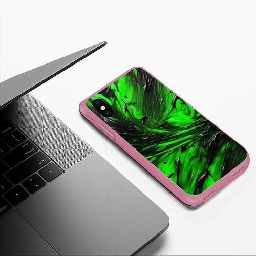 Чехол iPhone XS Max матовый Чёрная и зелёная субстанция / 3D-Малиновый – фото 3