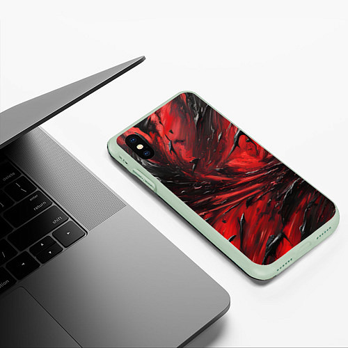 Чехол iPhone XS Max матовый Чёрная и красная субстанция / 3D-Салатовый – фото 3