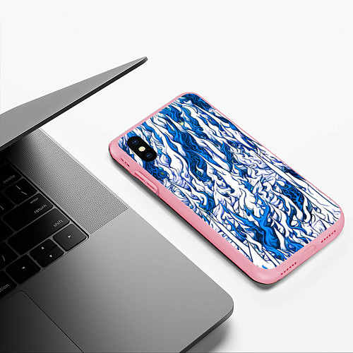 Чехол iPhone XS Max матовый Белый и синий узор / 3D-Баблгам – фото 3