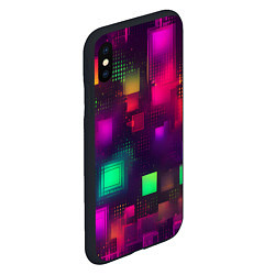Чехол iPhone XS Max матовый Разноцветные квадраты и точки, цвет: 3D-черный — фото 2
