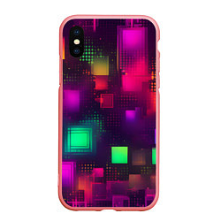 Чехол iPhone XS Max матовый Разноцветные квадраты и точки, цвет: 3D-баблгам