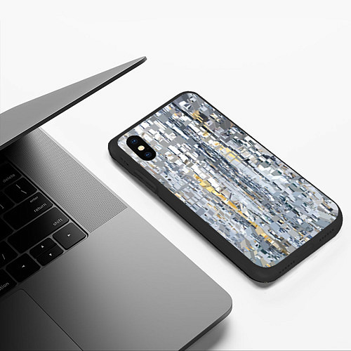 Чехол iPhone XS Max матовый Серебряные блоки / 3D-Черный – фото 3