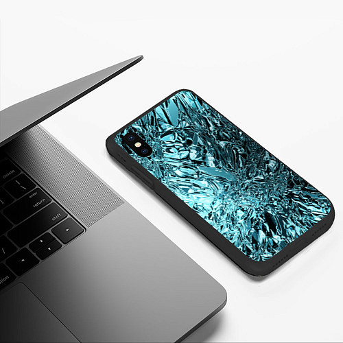 Чехол iPhone XS Max матовый Эффект жидкого стекла бирюзовый / 3D-Черный – фото 3