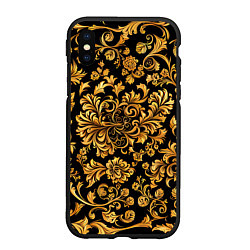 Чехол iPhone XS Max матовый Желтые узоры хохломские, цвет: 3D-черный