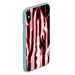 Чехол iPhone XS Max матовый Красные неоновые полосы на чёрном фоне, цвет: 3D-мятный — фото 2