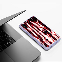 Чехол iPhone XS Max матовый Красные неоновые полосы на чёрном фоне, цвет: 3D-светло-сиреневый — фото 2