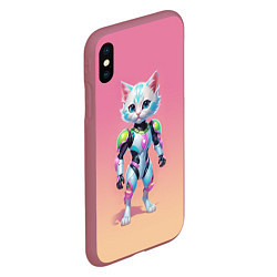 Чехол iPhone XS Max матовый Funny kitten - cyberpunk, цвет: 3D-малиновый — фото 2