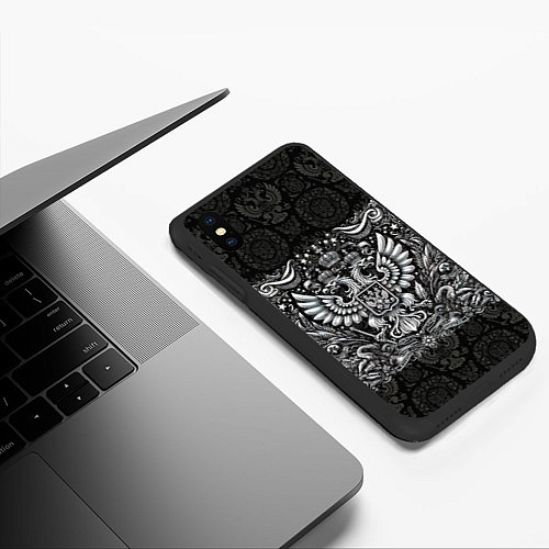Чехол iPhone XS Max матовый Белый герб России / 3D-Черный – фото 3