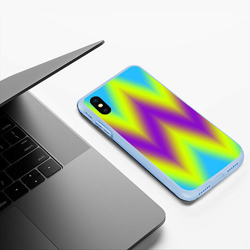 Чехол iPhone XS Max матовый Неоновый зигзаг / 3D-Голубой – фото 3