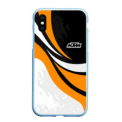 Чехол iPhone XS Max матовый КТМ - оранжевые вставки, цвет: 3D-голубой