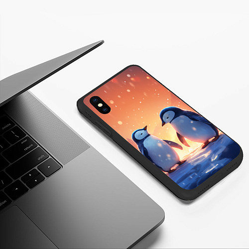 Чехол iPhone XS Max матовый Романтичная пара пингвинов / 3D-Черный – фото 3