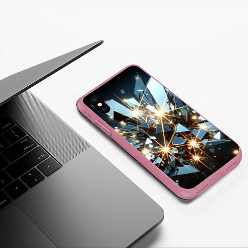 Чехол iPhone XS Max матовый Текстура с осколками / 3D-Малиновый – фото 3