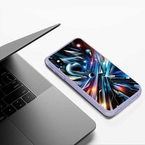 Чехол iPhone XS Max матовый Космос - футуризм / 3D-Светло-сиреневый – фото 3