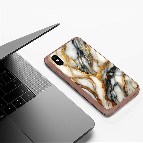 Чехол iPhone XS Max матовый Мрамор - текстура / 3D-Коричневый – фото 3