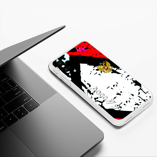 Чехол iPhone XS Max матовый Россия краски текстура / 3D-Белый – фото 3