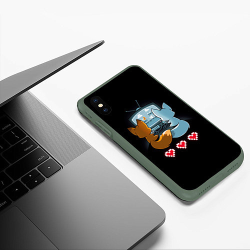 Чехол iPhone XS Max матовый Лисья геймерская любовь / 3D-Темно-зеленый – фото 3