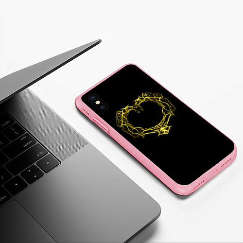 Чехол iPhone XS Max матовый Сердце желтыми энергетическими линиями на черном / 3D-Баблгам – фото 3