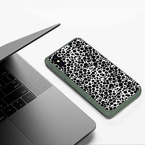 Чехол iPhone XS Max матовый Чёрный горох на белом фоне / 3D-Темно-зеленый – фото 3
