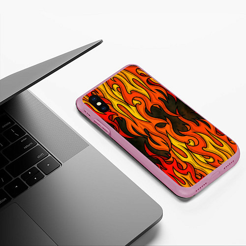 Чехол iPhone XS Max матовый Языки пламени арт / 3D-Розовый – фото 3