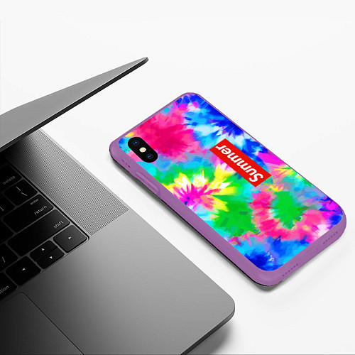 Чехол iPhone XS Max матовый Color abstraction - summer / 3D-Фиолетовый – фото 3