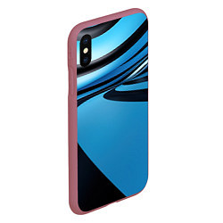 Чехол iPhone XS Max матовый Черная и синяя абстракция в виде волн, цвет: 3D-малиновый — фото 2