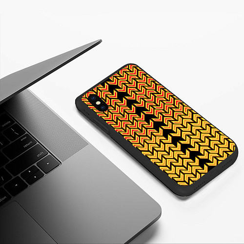 Чехол iPhone XS Max матовый Золотые стрелки на чёрном фоне киберпанк / 3D-Черный – фото 3