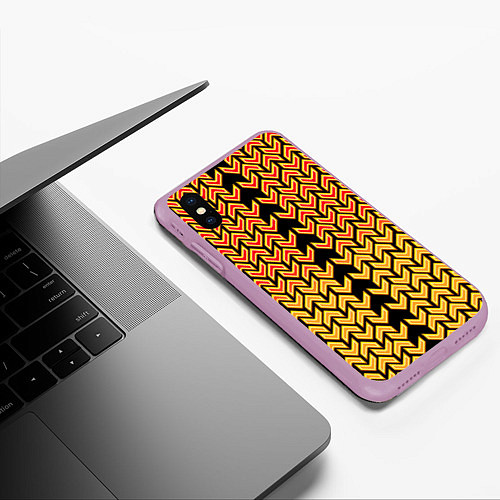 Чехол iPhone XS Max матовый Золотые стрелки на чёрном фоне киберпанк / 3D-Сиреневый – фото 3