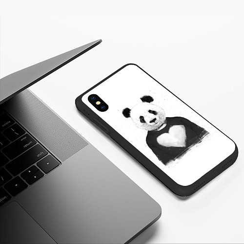 Чехол iPhone XS Max матовый Love panda / 3D-Черный – фото 3