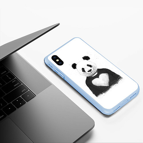 Чехол iPhone XS Max матовый Love panda / 3D-Голубой – фото 3