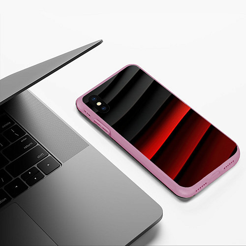 Чехол iPhone XS Max матовый Черно-красный объемный градиент / 3D-Розовый – фото 3