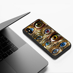 Чехол iPhone XS Max матовый Металлические глаза в стиле стимпанк, цвет: 3D-черный — фото 2