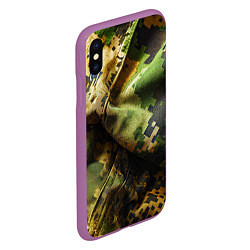 Чехол iPhone XS Max матовый Реалистичный камуфляж на ткани, цвет: 3D-фиолетовый — фото 2