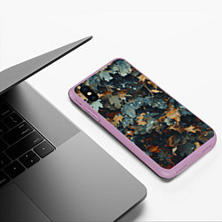 Чехол iPhone XS Max матовый Реалистичный камуфляж из сухих листьев, цвет: 3D-сиреневый — фото 2