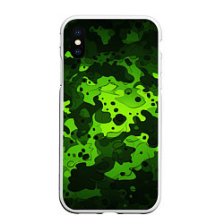 Чехол iPhone XS Max матовый Яркий неоновый зеленый камуфляж, цвет: 3D-белый