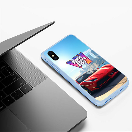 Чехол iPhone XS Max матовый GTA 6 logo auto / 3D-Голубой – фото 3