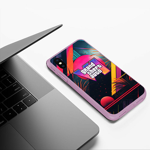 Чехол iPhone XS Max матовый GTA 6 logo абстракция яркая / 3D-Сиреневый – фото 3