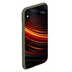 Чехол iPhone XS Max матовый Яркая оранжевая полосы на черной абстракции, цвет: 3D-темно-зеленый — фото 2