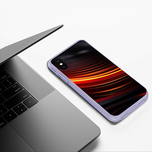 Чехол iPhone XS Max матовый Яркая оранжевая полосы на черной абстракции / 3D-Светло-сиреневый – фото 3