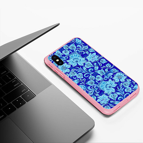 Чехол iPhone XS Max матовый Узоры гжель на темно синем фоне / 3D-Баблгам – фото 3