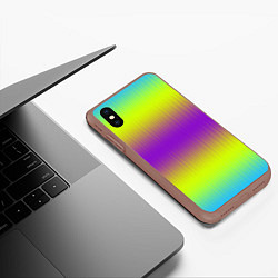 Чехол iPhone XS Max матовый Неоновые салатовые и фиолетовые полосы, цвет: 3D-коричневый — фото 2