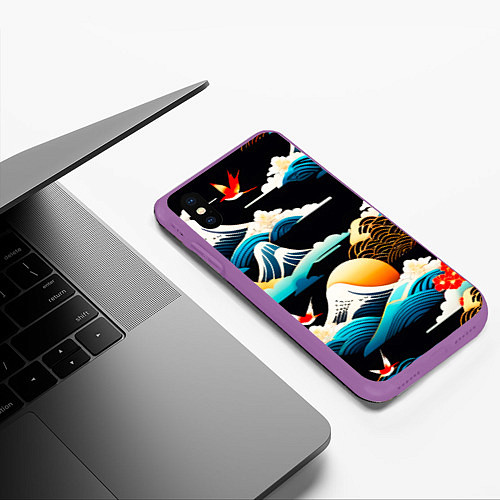 Чехол iPhone XS Max матовый Японская палитра природы / 3D-Фиолетовый – фото 3