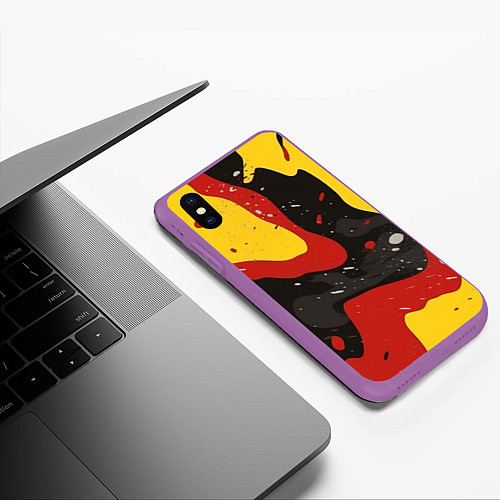 Чехол iPhone XS Max матовый Красные желтые оранжевые пятна краски абстракция / 3D-Фиолетовый – фото 3