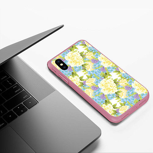 Чехол iPhone XS Max матовый Пышные цветы / 3D-Малиновый – фото 3