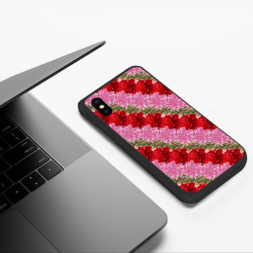 Чехол iPhone XS Max матовый Фон с лилиями и розами / 3D-Черный – фото 3