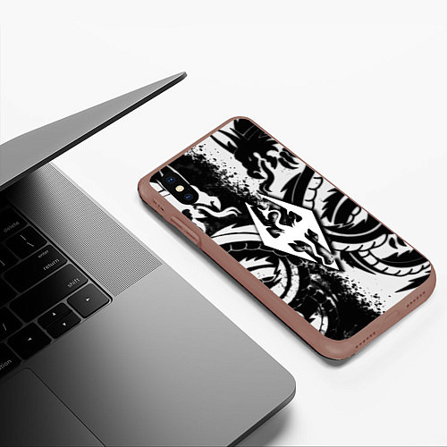 Чехол iPhone XS Max матовый Драконы скайрим / 3D-Коричневый – фото 3