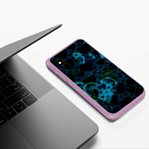 Чехол iPhone XS Max матовый Сердечки узоры / 3D-Сиреневый – фото 3