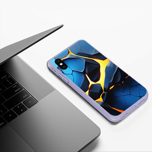 Чехол iPhone XS Max матовый Желтая лава на синих плитах / 3D-Светло-сиреневый – фото 3